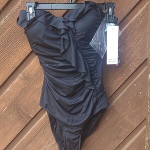 NWT Badgley Mischka Black One Piece Swimsuit with Ruffles